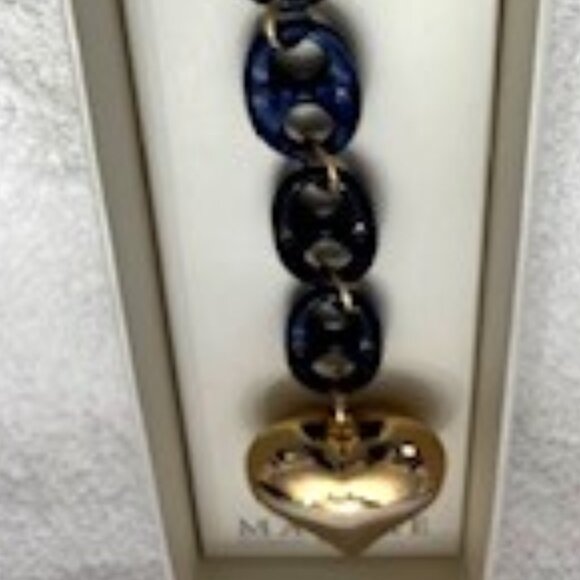 Macrae & Co. handbag charm gold tone heart and navy acrylic links New in Box - Picture 6 of 6